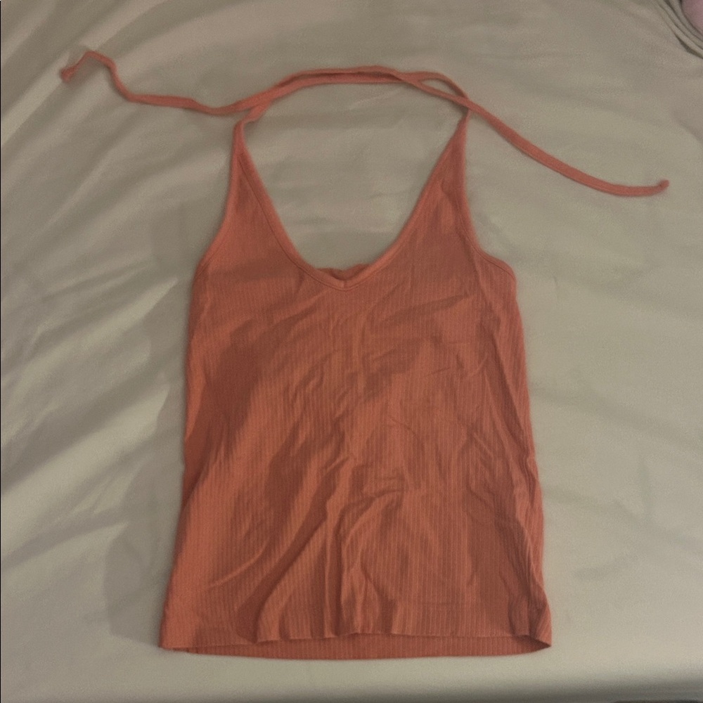 Elegant Coral Ribbed Halter Top
